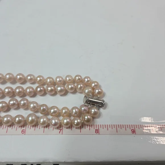 authentic akoya 2 strand high luster pink pearl necklace 8mm barrel slide clasp